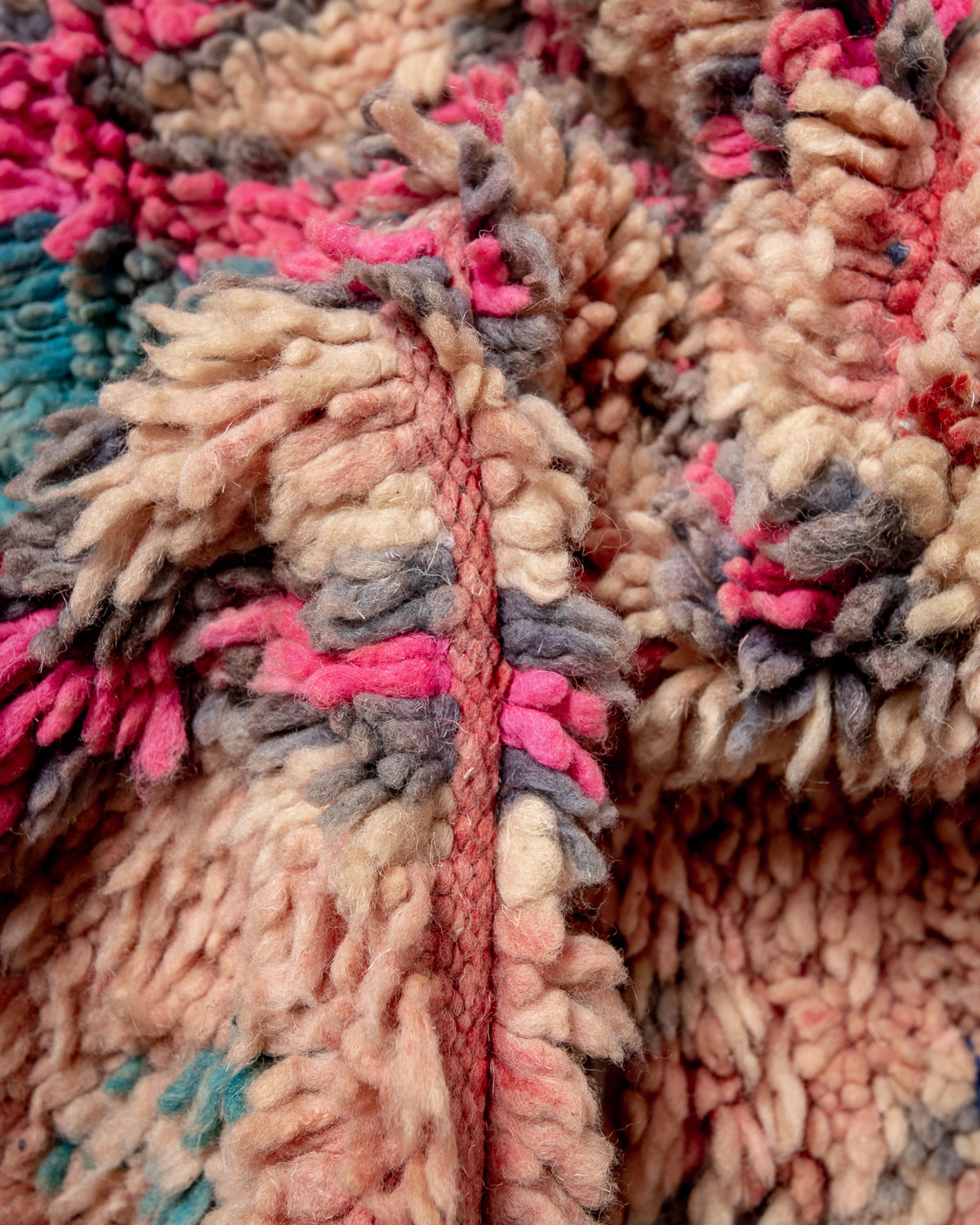 Modern, designer, handcrafted Berber runner rug from Morocco. Vintage carpet with beautiful colours and patterns and fluffy texture.